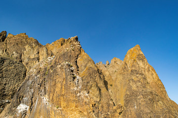 Kara-Dag mountains, view of the rocks from the sea, Crimea, Russia.