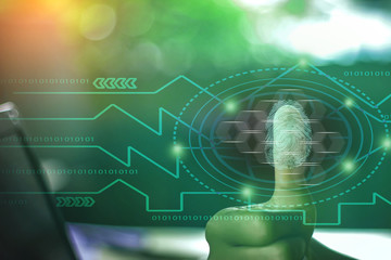 Biometric fingerprint identification system and approval The concept of the future of security and password control through fingerprints in the future of realistic technology