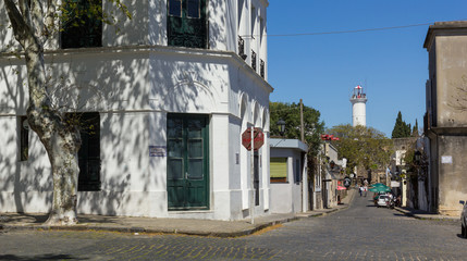 Overview of the historic and colonial center of Colonia del Sacramento with the lighthouse. It is one of the oldest cities in Uruguay.