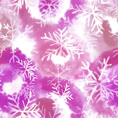 Fototapeta na wymiar Snow flakes seamless pattern. Watercolor illustration.