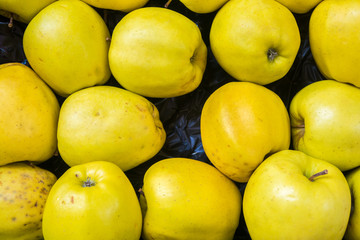 Organic apples background on market