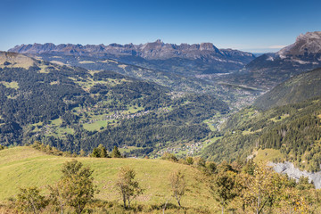 Looking down on St Nicolas and St Gervais from the top of Le Truc, French Alps