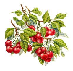 Cherry. Watercolor botanical illustration.