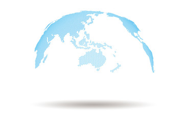 World Map 3d Design with Blue Dot shape On white Background , Present many continent of the world