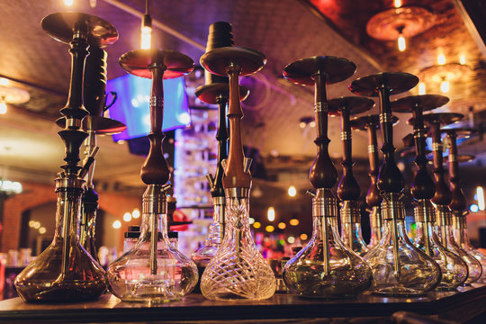 The hookah on the bar counter in a cafe.