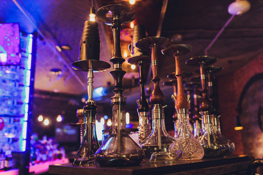 The Hookah On The Bar Counter In A Cafe.