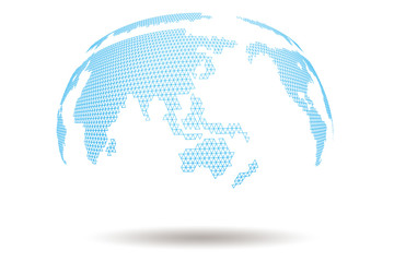 World Map 3d Design with Blue triangle shape On white Background , Present many continent of the world