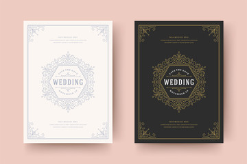 Wedding invitation save the date card flourishes ornaments vignette swirls.