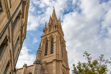 View of Church of Saint Anne in Montpellier - one of most eye-catching landmarks. Neo-Gothic-style...