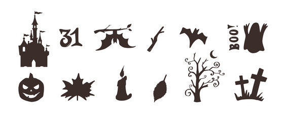 Obraz premium Vector collection of Halloween night silhouettes ,icons and characters