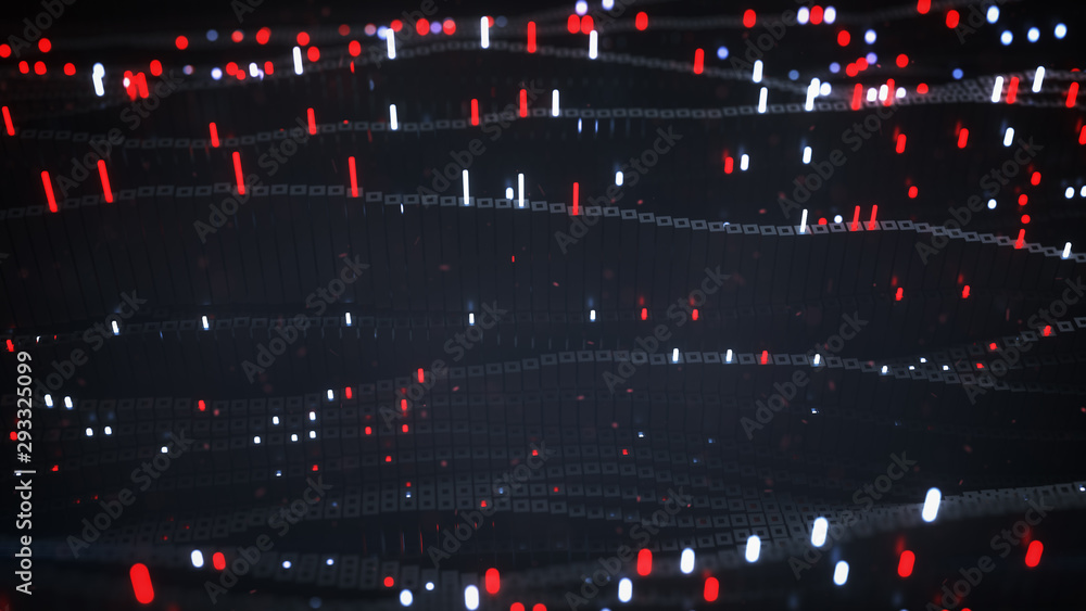 Poster futuristic matrix of glowing red cubes 3d rendering