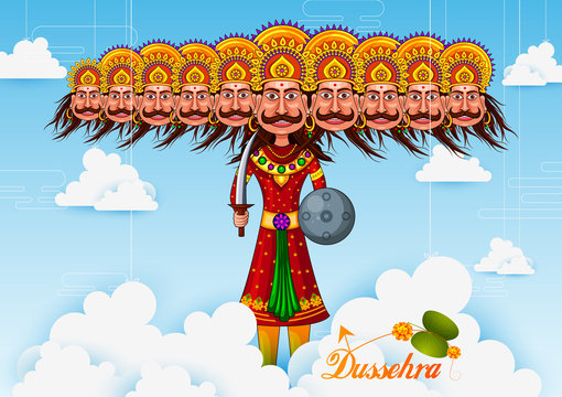vector illustration of Ravana in Happy Navratri Dussehra festival of India
