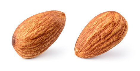 Almonds isolated. Almond on white background. Full depth of field.