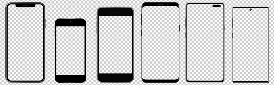 Mobile phones with transparent screens. Ideal for marketing, app design, UI and UX. Vector 
