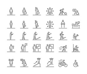 Business people 30 icons set simple line flat illustration