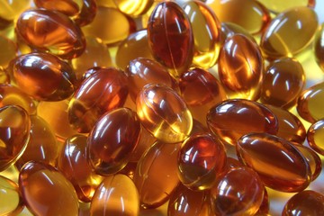 Close up of cod liver oil tablets