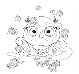 Coloring book owl with umbrella