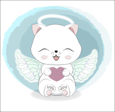 little kitten angel wifh heart