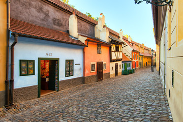 The Golden Lane of Prague with the number 22 where the writer Franz Kafka lived