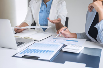 Professional Business woman partner discussing ideas plan and presentation new project at meeting collaboration, working and analyzing in workspace office, financial and investment concept