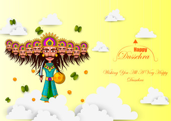 vector illustration of Ravana in Happy Navratri Dussehra festival of India