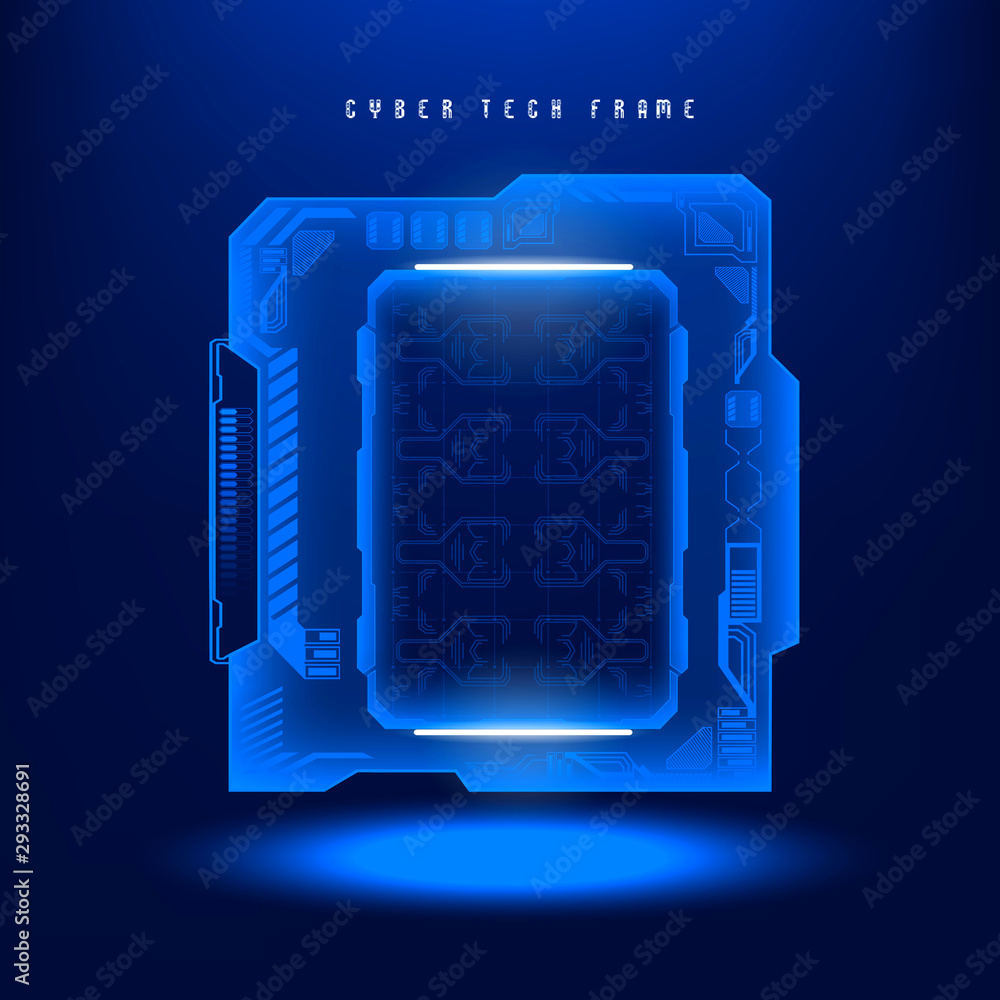 Poster HUD Cyber tech frame. Futuristic virtual screen frame. HUD futuristic user interface. Virtual tech display