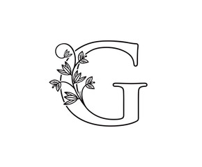 Nature letter G leaf icon logo design, floral logo G icon design. hand drawn floral with letter.