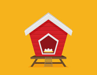 Cartoon vector icon of bright red chicken coop, fresh eggs in the nest. © mix3r