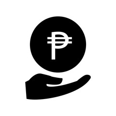 Hand with peso icon in flat design template