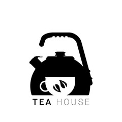 Flat vector kettle with cup and leaf