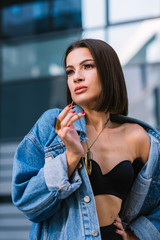 Portrait of beautiful female fashion model