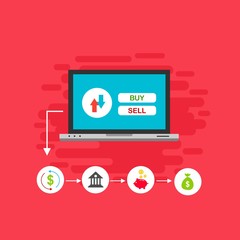 Illustration of vector flat design business composition with online shop