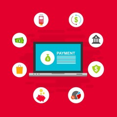 Illustration of vector flat design business composition with online shop