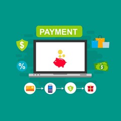 Illustration of vector flat design business composition with online shop