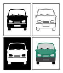 Obraz premium Cargo Delivery Van symbol presented as pictogram, black and white, line icons and flat icons. Set of transportation icons.