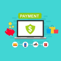 Illustration of vector flat design business composition with online shop