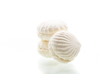 sweet white big marshmallows isolated on a white