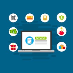 Illustration of vector flat design business composition with online shop