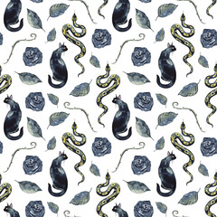 Serpent noir. Modèle sans couture. Aquarelle pour la conception d& 39 Halloween