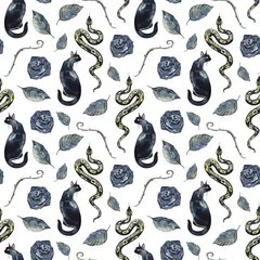Gardinen Dunkle Schlange. Nahtloses Muster. Aquarell für Halloween-Design © Natali_Mias