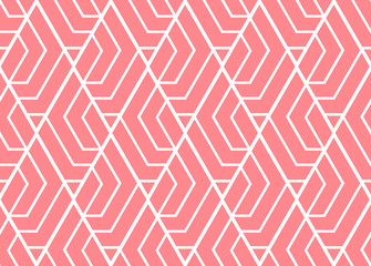 Abstract geometric pattern with stripes, lines. Seamless vector background. White and pink ornament. Simple lattice graphic design