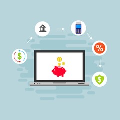 Illustration of vector flat design business composition with online shop