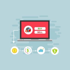 Obraz premium Illustration of vector flat design business composition with online shop