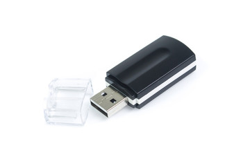 Black USB memory stick isolated on white background