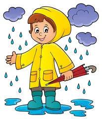 Stickers pour porte Pour enfants Girl in rainy weather theme image 1