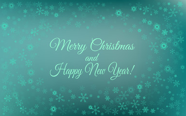 Merry Christmas text in a frame from snowflakes on a neo mint background. Retro style. Editable vector illustration for postcard, banner, new year design.