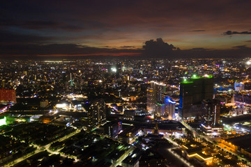 Naklejka premium Phnompenh capital of Cambodia on the sunset with beautiful landscape by drone with Koh Pich island 