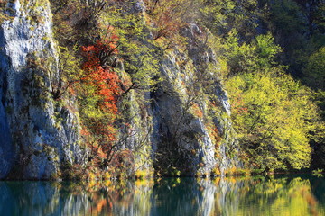 Fall colors on the lake in National park Plitvice lakes, Croatia