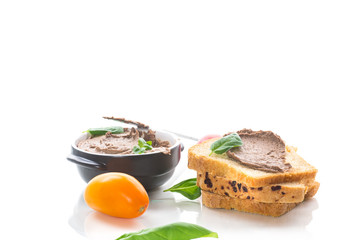 sandwiches with homemade chicken liver pate closeup
