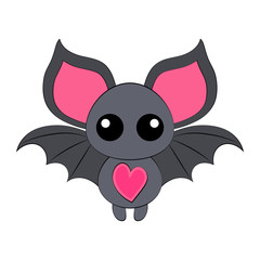 Happy Halloween! Funny cartoon little bat on white background. Vector isolated illustration